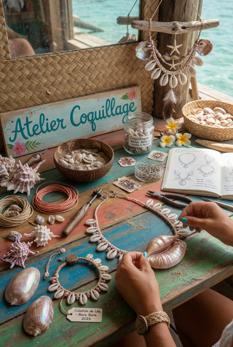 Collier en coquillages sur plage tropicale