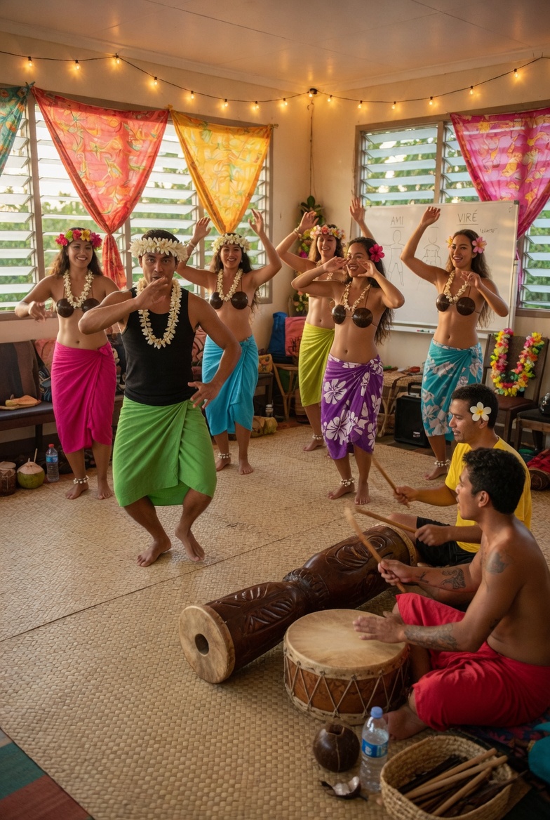 Femme en tenue traditionnelle polynésienne à Tahiti